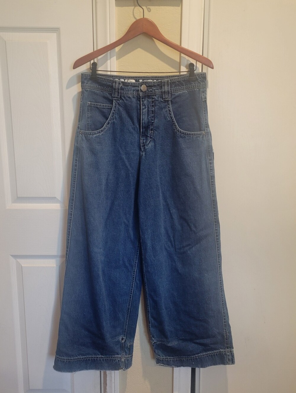 A.LAB Mega Rave 26 Inch Wide Leg Blue Jeans Size 30 Embroidered Cartoon Raver